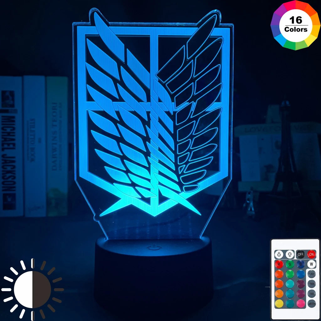 

Attack on Titan Gift 3d Illusion Led Night Light Wings of Liberty 7 Colors Changing Nightlight for Kids Room Decor Table Lamp