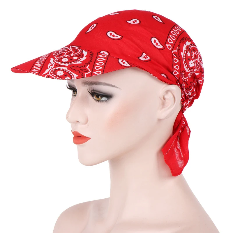 

Summer Beach UV Protection Sun Hats Female Casual Printed Flower Cap Cotton Head Scarf Visor Hat With Wide Brim Sunhat For Women