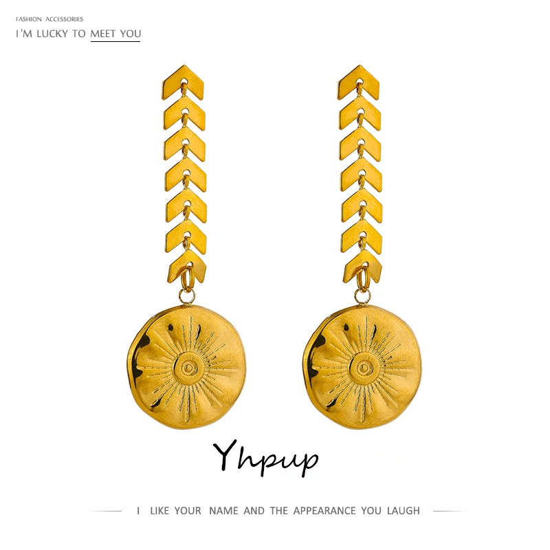 Висячие серьги Yhpup в виде листьев солнца шикарные из нержавеющей стали и металла