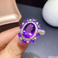 kjjeaxcmy fine jewelry 925 sterling silver inlaid amethyst womens exquisite classic oval large gem adjustable ring support dete