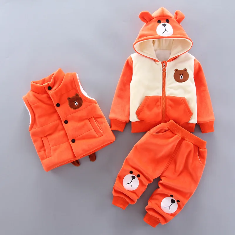 

Baby Girl Winter Clothes 2019 Cartoon Cashmere Cardigan Coats + Vest + Pants Infant Clothing Outfits Kids Bebes Jogging Suits