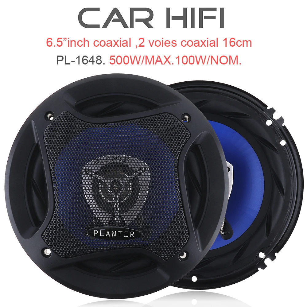 PL-1648 2pcs 6.5 Inch 500W Car HiFi Coaxial Speaker Vehicle Door Auto Audio Music Stereo Full Range Frequency Speaker for Cars