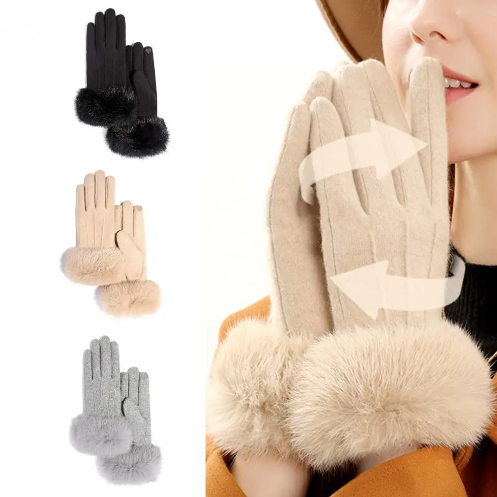 

1 Pair Women Gloves Plush Fleece Thicken Highly Warm Cycling Mittens for Skating