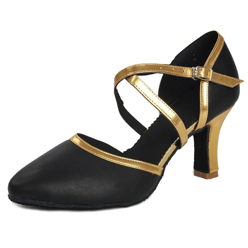 

USHINE Heel 7cm/5cm Black PU Tango Dance Shoes Zapatos Salsa Mujer Zapatos Latin Dance Shoes Woman