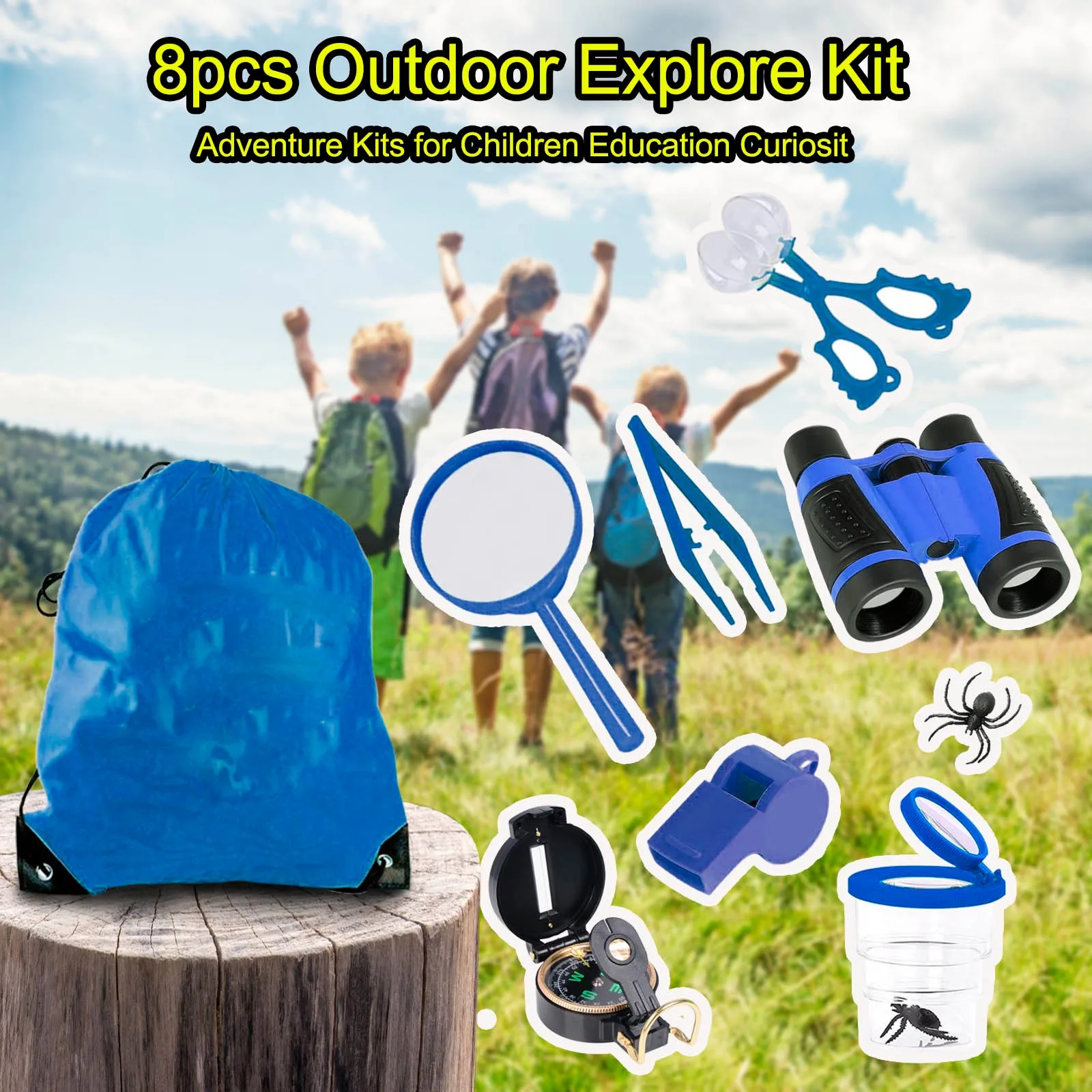 

8PC Outdoor Researcher Set Child Explorer Set Backpack Bag Telescope Compass Magnifier Whistle Flashlight сђмка мђжская 40*