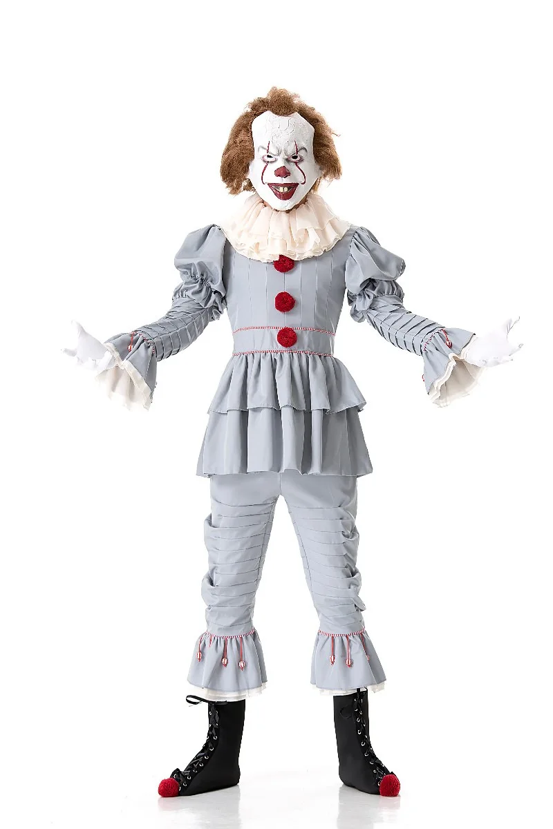 Белый карнавальный костюм Pennywise от «Возвращение Джокера. Аксессуар: брюки воротник перчатка крышка ботинка