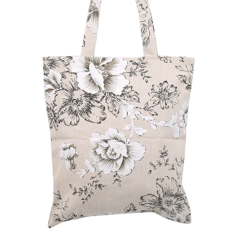 

Handmade Bag Flowers Pattern Big Flower Cotton Linen Eco Reusable Zipper Fashion All-match Shopping Shoulder Bag Tote 2020