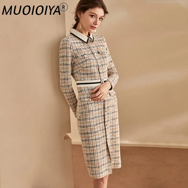 

Винтажное клетчатое твидовое платье, женские осенне-зимние приталенные платья средней длины с длинным рукавом, элегантные роскошные бренд...