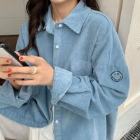 embroidered smiley shirt women spring 2021 new korean corduroy loose long sleeved casual jacket shirt womens tops