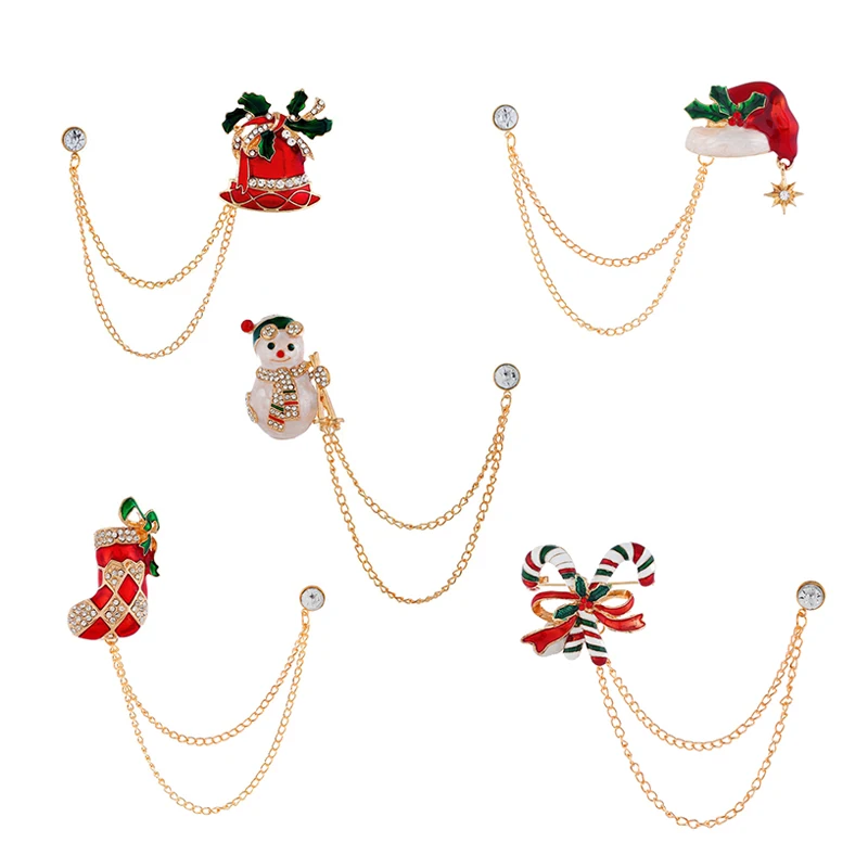 X'mas брошь на булавке цепь Санта Клауса Очаровательные Подвески рождественский