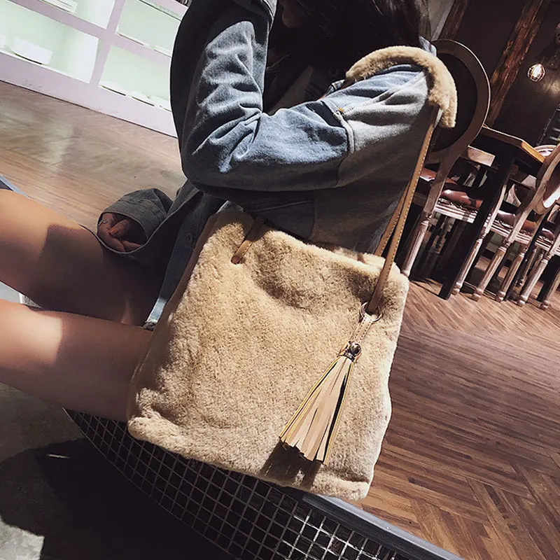 Новая женская мягкая плюшевая сумка на плечо Классическая Сумка ведро с