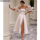 HONGFUYU розовое атласное свадебное платье без бретелек с короткими рукавами-фонариками женские вечерние платья для невесты халат для невесты со шнуровкой сзади