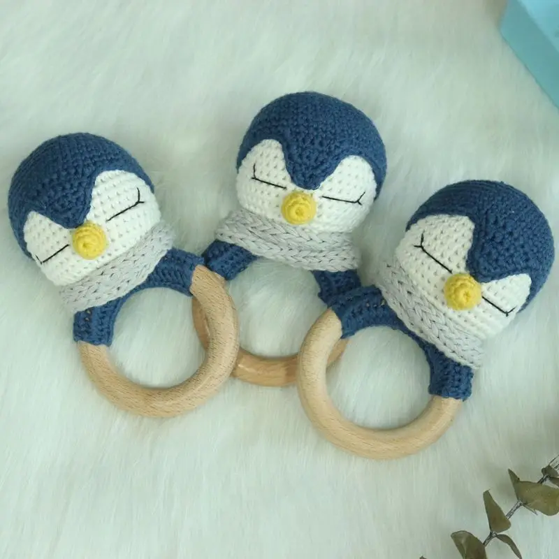 

Baby Wooden Teether Ring DIY Crochet Rattle Pacifier Bracelet Soother Molar Toys