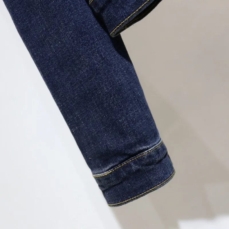 Синее Короткое базовое пальто из джинсовой ткани для женщин Сезон весна-осень