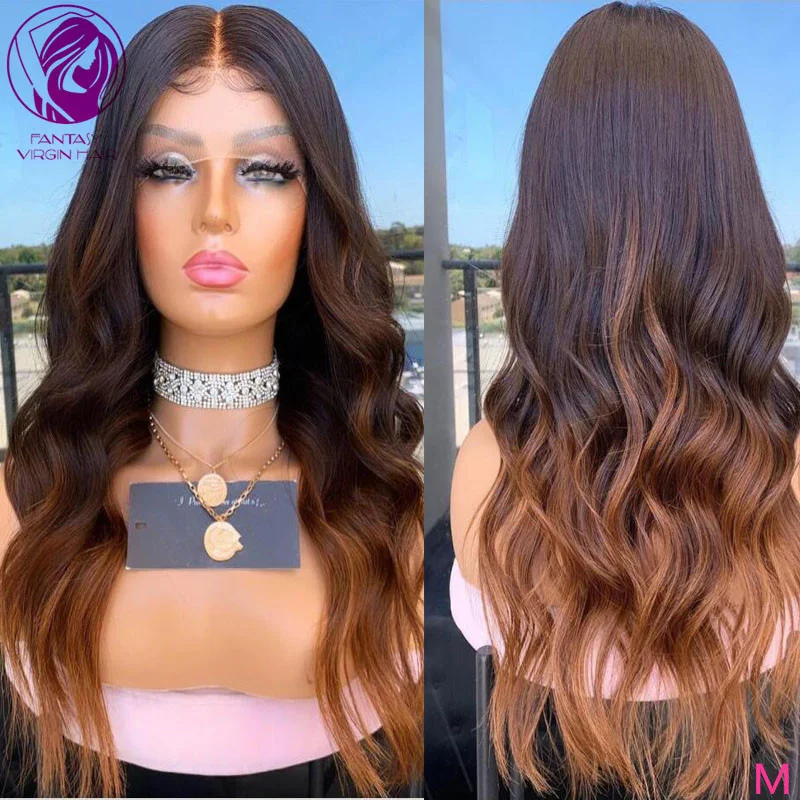 

Ombre Brown Human Hair Lace Front Wig Body WAve REmy Hair Frontal Wigs for Black Women 13x4/13x6 Preplucked Hairline 150% 180%