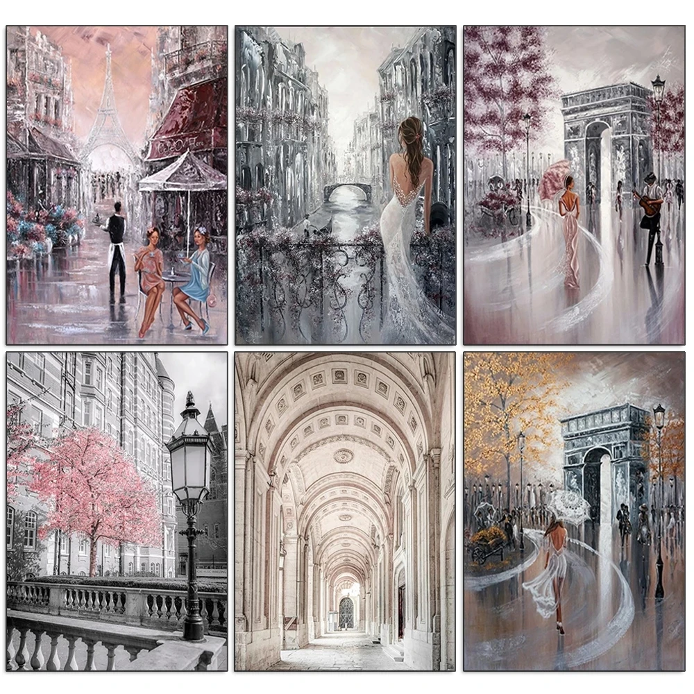 Элегантный Портрет женщины в Париже улица настенная Картина на холсте