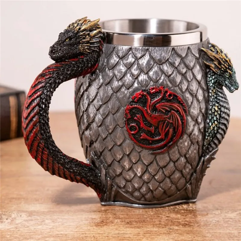 

Beer Mugs Coffee Cups 3D Gothic Goblet Iron Throne Tankard Stainless Steel Resin Wine Glass Mug New Year Christmas Fans Gifts