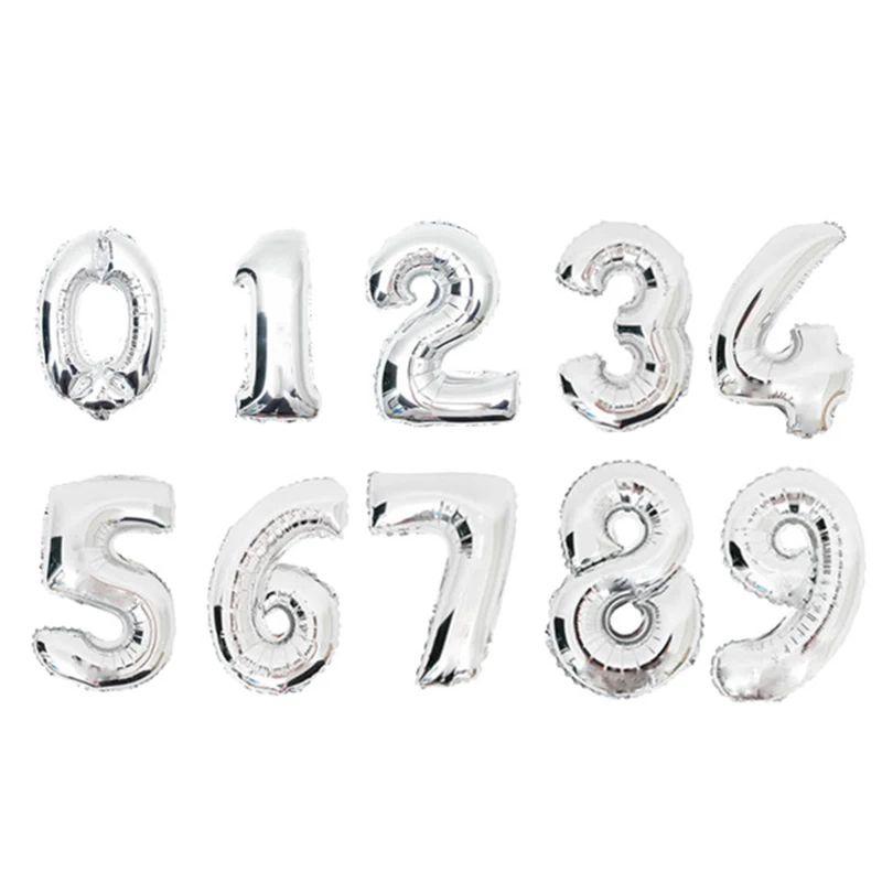 1 шт 32 дюймовое Золотое серебряное число воздушных шаров из фольги гелиевые шары