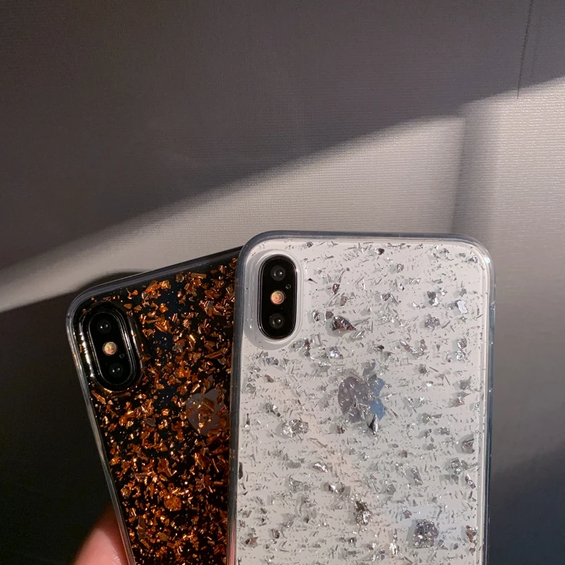 Для iPhone 6 6s 7 8 Plus 11 Pro X XS XR Max Блестящий сверкающий золотой фольгой блестки прозрачный мягкий Силиконовый ТПУ чехол для телефона чехол