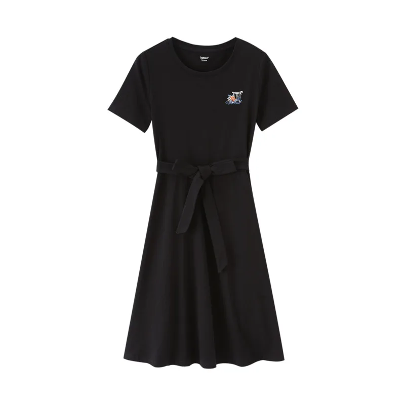 

Женское Хлопковое платье с коротким рукавом, круглым вырезом и вышивкой