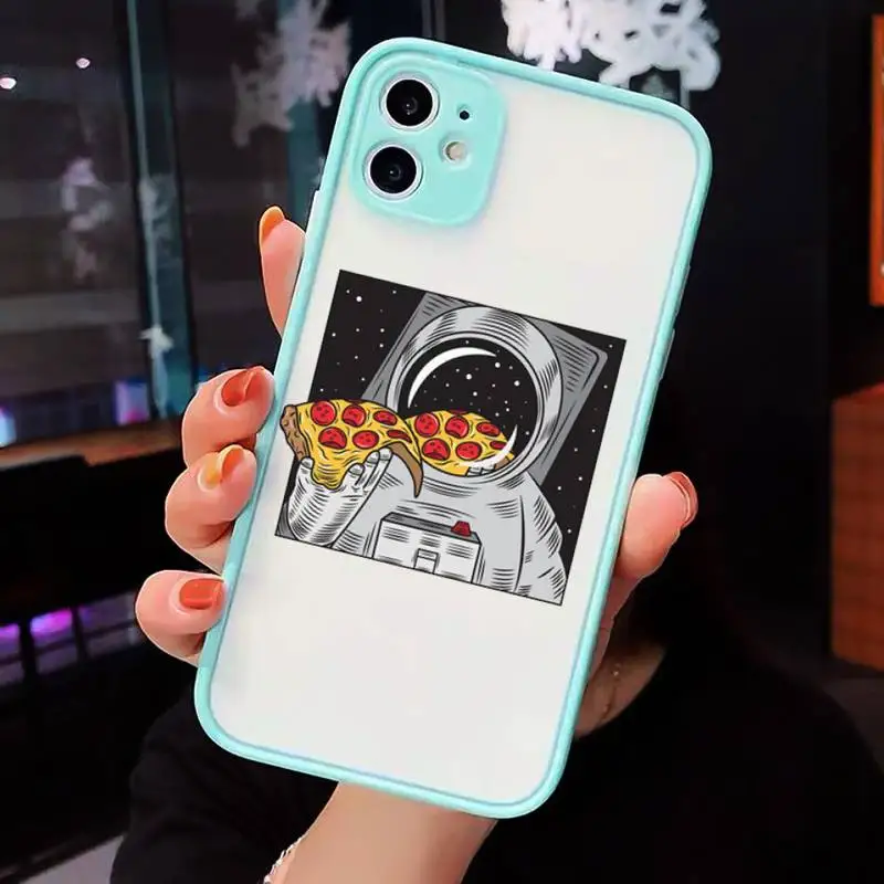 

ins pizza girl Phone Case For iPhone 12 11 Mini Pro XR XS Max 7 8 Plus X Matte transparent blue Cover