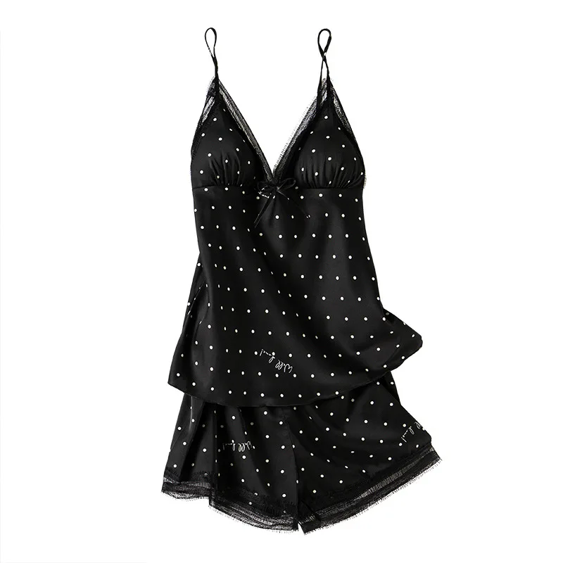 

Satin Sleepwear Nightwear Silk Sexy 2PCS Sets Soft Comfortable Nightwear Casual Intimate pajamas Shorts Summer Autumn Lady