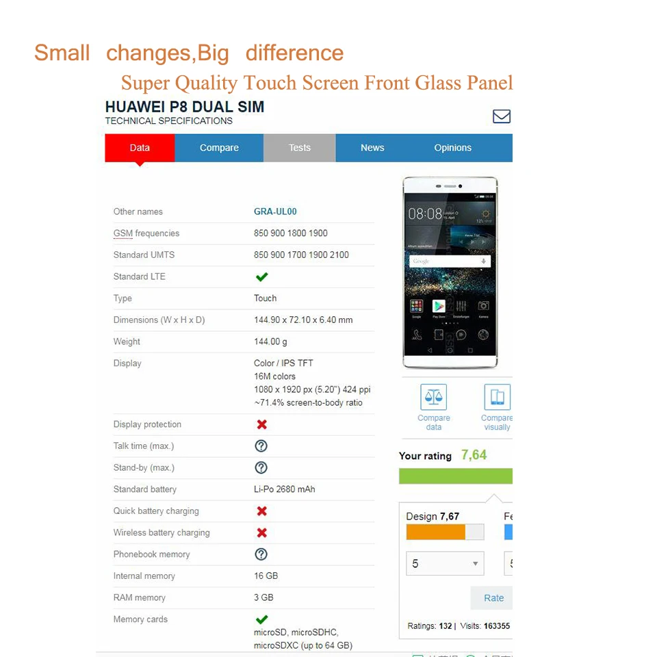 5," для huawei P8 GRA-UL00 GRA-L09 сенсорный экран Сенсорная панель дигитайзер Переднее стекло Внешний ЖК-объектив P8 Замена