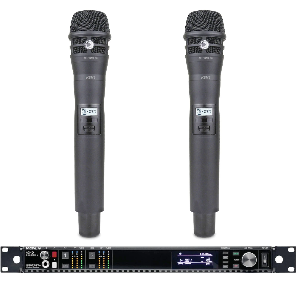 

Original MiCWL UR24D KSM8 2 Handheld UHF True Diversity Wireless Karaoke Microphone System AD4D Receiver Large Range For Stage