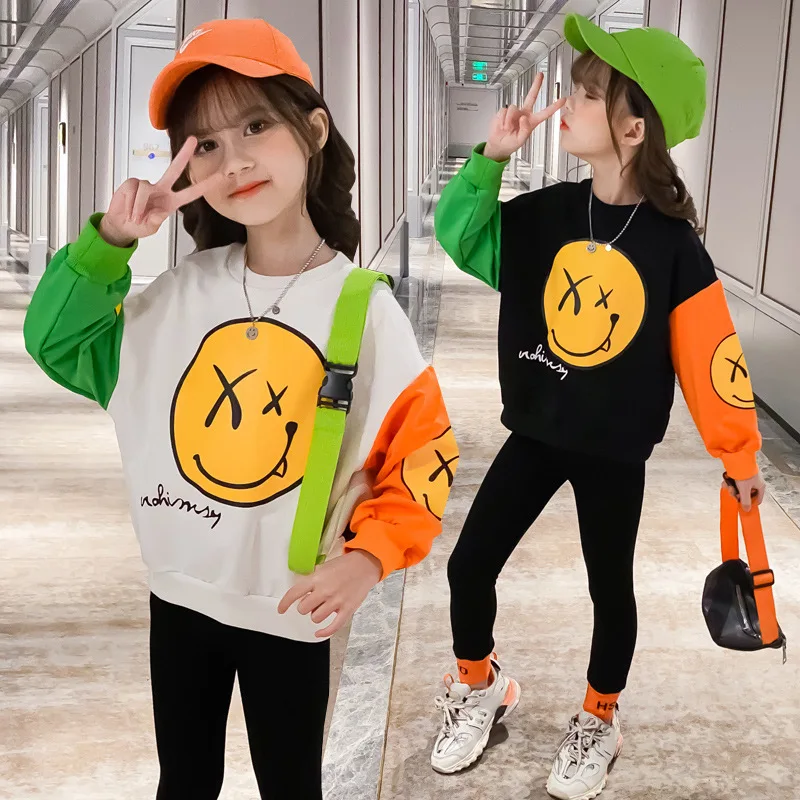 

Girls Clothing Sets Autumn Spring Kid Cotton Sweatshirts+Pants 2pcs Outfit Korean Style Girl Cartoon Pattern Tracksuits