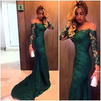 green long evening dress lace 2019 elegant long sleeves mermaid mother of the bride dress robe de soiree formal party prom gown