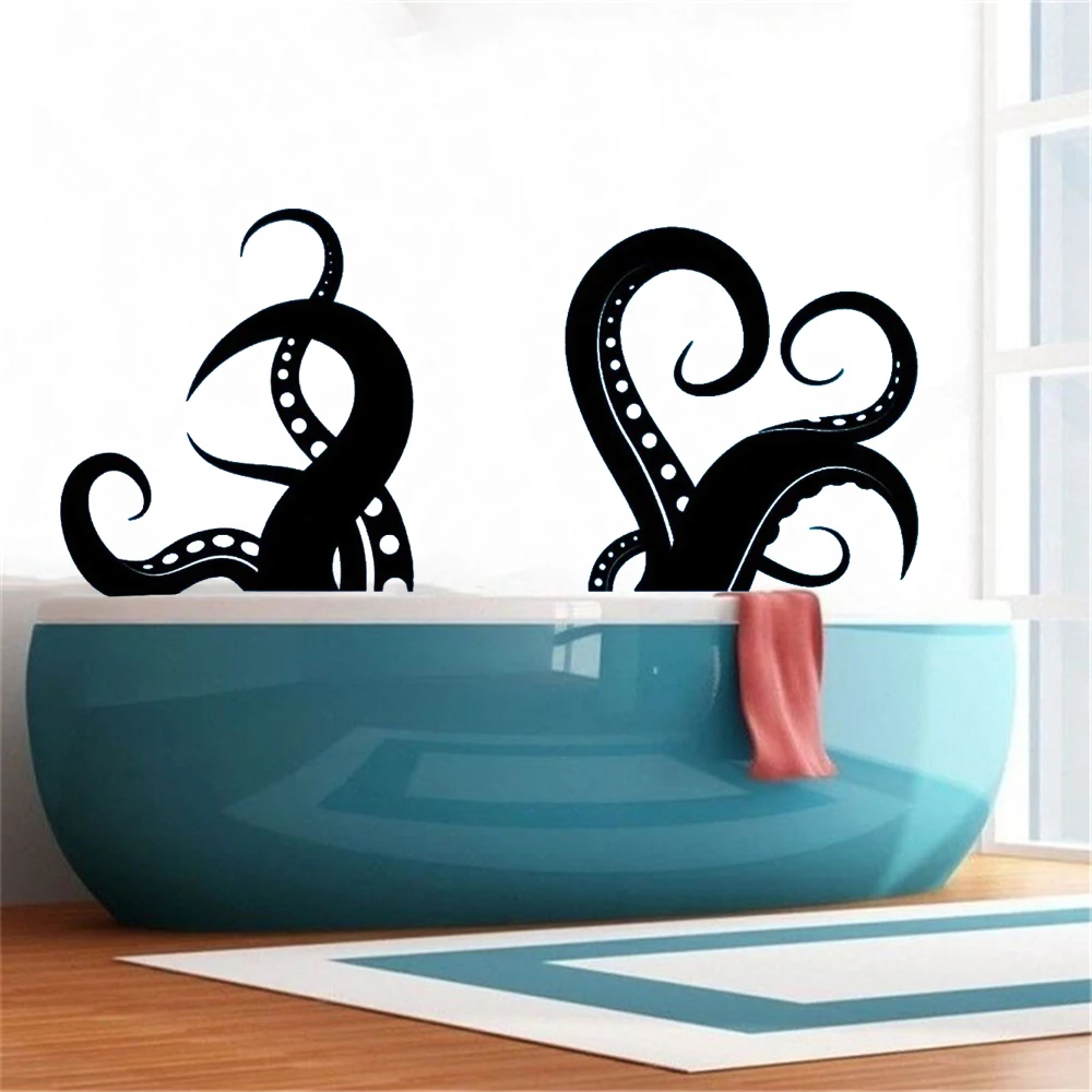 

Гигантские виниловые настенные наклейки в виде осьминога, аппликация, морское животное, декор для ванной комнаты, передвижные художественные фрески, декоративные наклейки DW10074