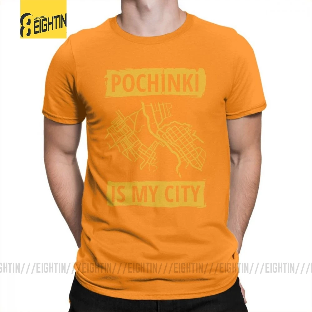 Оранжевый PUBG Pochinki Is My City футболка, винтажная забавная Мужская футболка с круглым вырезом, дышащая футболка с коротким рукавом, хлопок, футболки - Цвет: Оранжевый