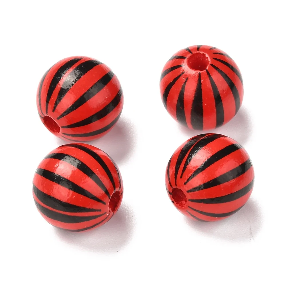 

100Pcs Round Stripe Pattern Natural Wood Beads Printed Wooden Beads Balls for Crafts DIY Jewelry Handmade Farmhouse Beads Decor