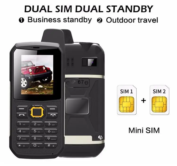 Водонепроницаемый внешний аккумулятор F68 IP67 мобильный телефон 2 дюйма