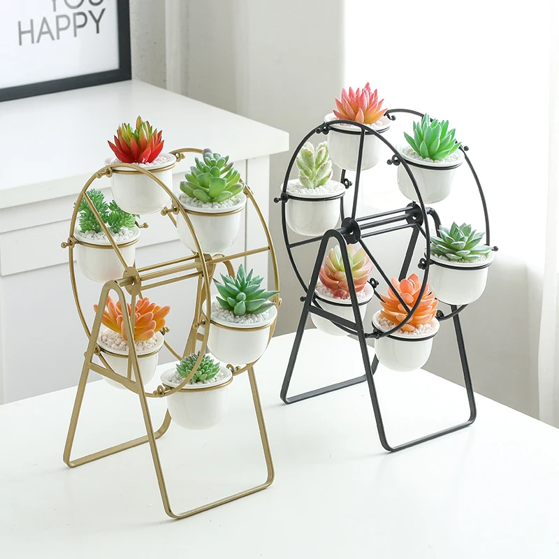 

Nordic Ferris wheel Ceramic Vases Flower Pot Planter Iron Frame Plant Holder Green Plant Flower Pot Desk Office Garden Ornament
