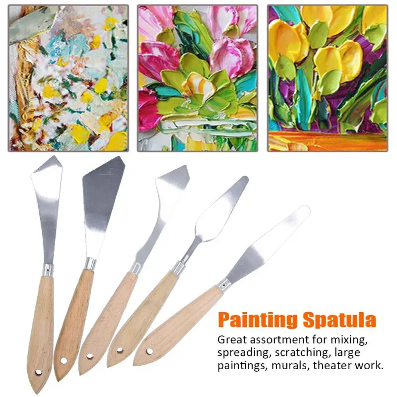 

Oil Acrylic Students Painting Spatula Set Stainless Steel Palette Cutter Wooden Handles for Mixing Spreading Scratching Murals