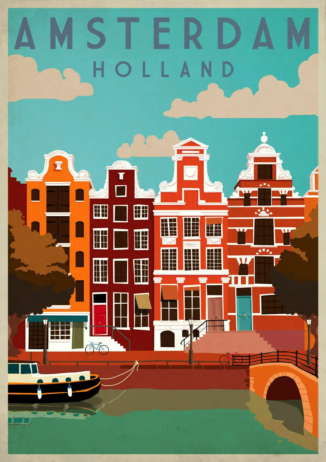 

AMSTERDAM HOUSE Vintage Retro Шелковый плакат, путешествие, искусство Print 24x36inch