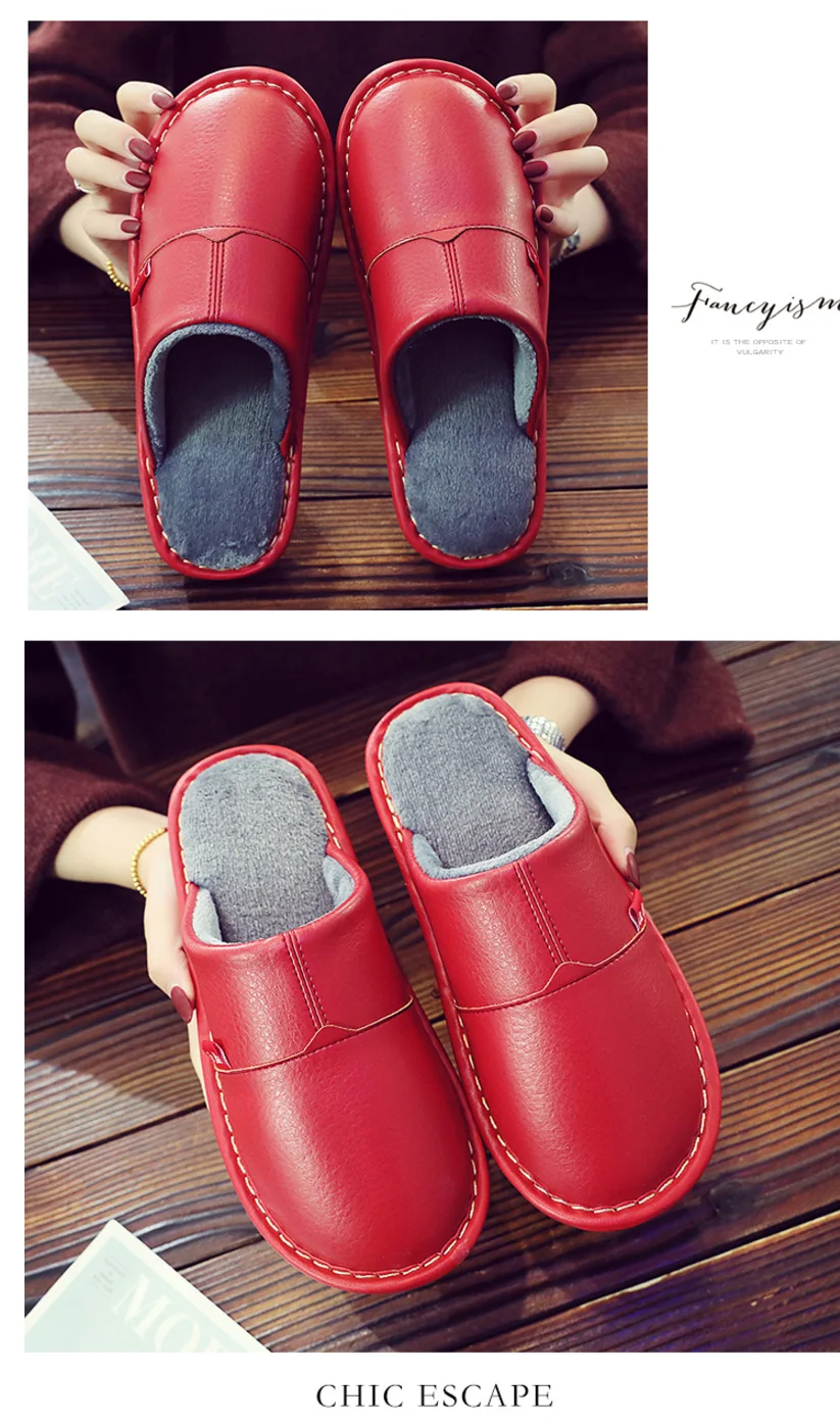 Plus size 45/46 Unisex home slippers women winter leather shoes microfiber high quelity female house slippers short plush shoes