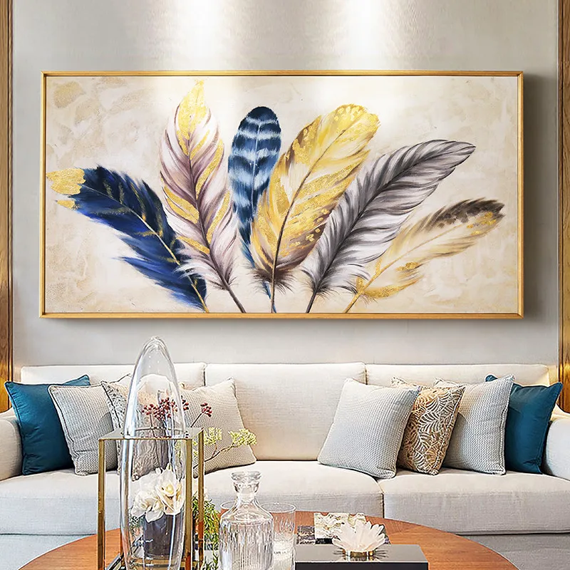 

Golden feather modern wall charts abstract canvas painting home living room bedroom decoration wall painting works