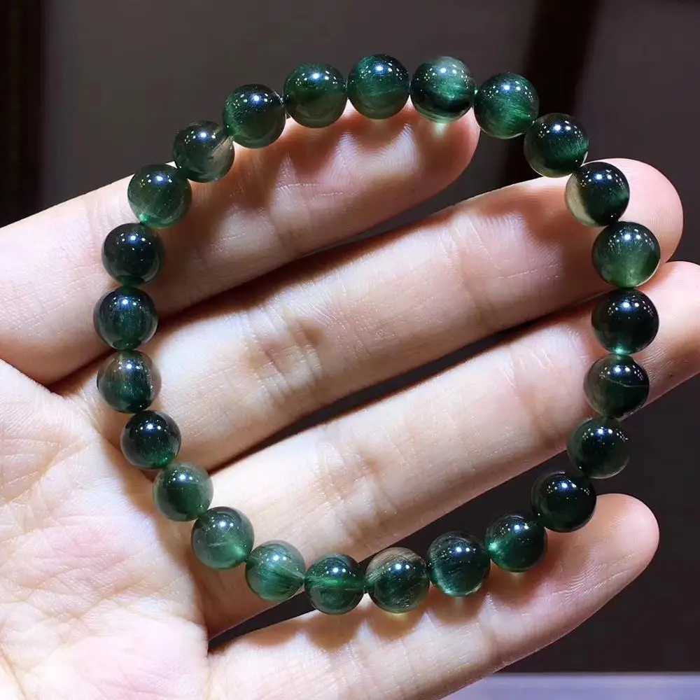 7 3 мм из Бразилии Натуральный Зеленый рутиловый кварц драгоценный браслет для