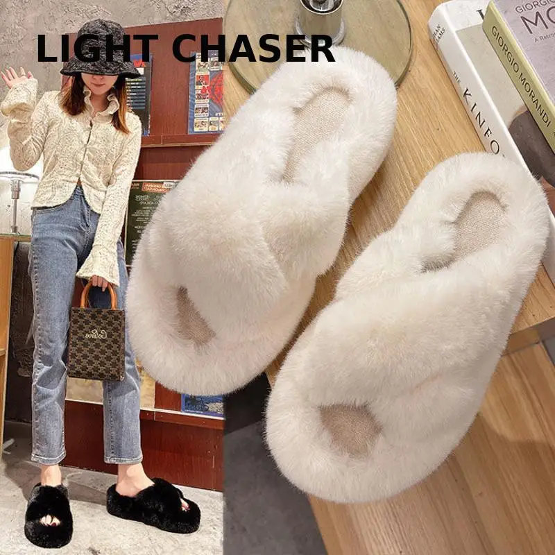 Plus Velvet Warm Plush Slippers Women's Outer Wear Autumn Winter New Non-slip Cross Cotton Slippers Thick-soled Women's Slippers