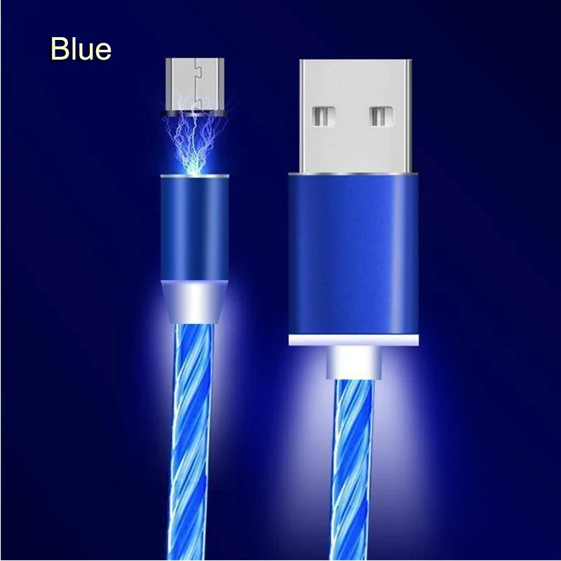 360 Degree Rotate Magnetic Flow Luminous LED Light Micro USB Type C Cable For Samsung Note 4 5 8 9 10 Pro Redmi 7 6 | Мобильные