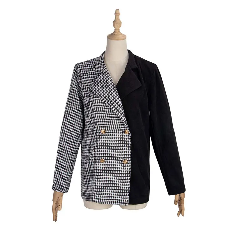

2020 Autumn Plaid Blazer Women Double Breasted Blazer Female Jacket Ladies Long Sleeve Fashion Blazer For Women Black