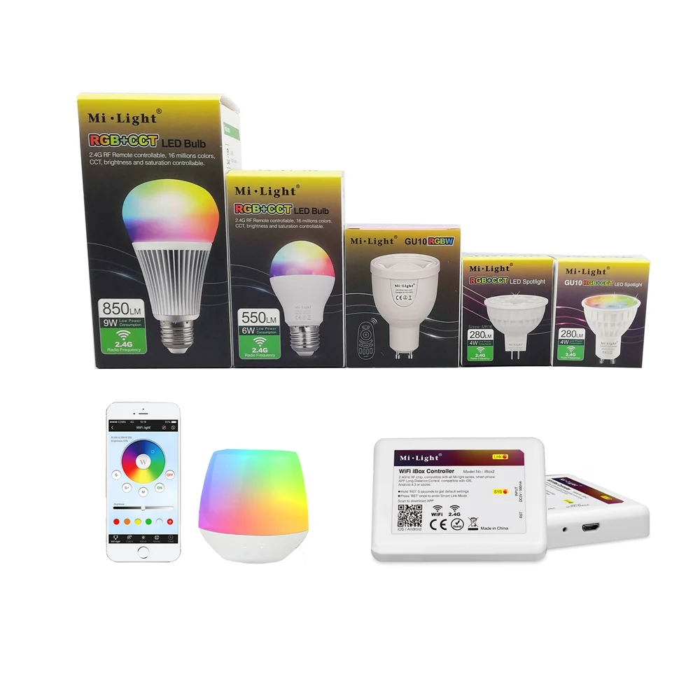 Milight 2 4G Светодиодная лампа MR16 GU10 E14 E27 умная Беспроводная 4 Вт 5 6 9 12 CCT/RGBW/RGB + CCT