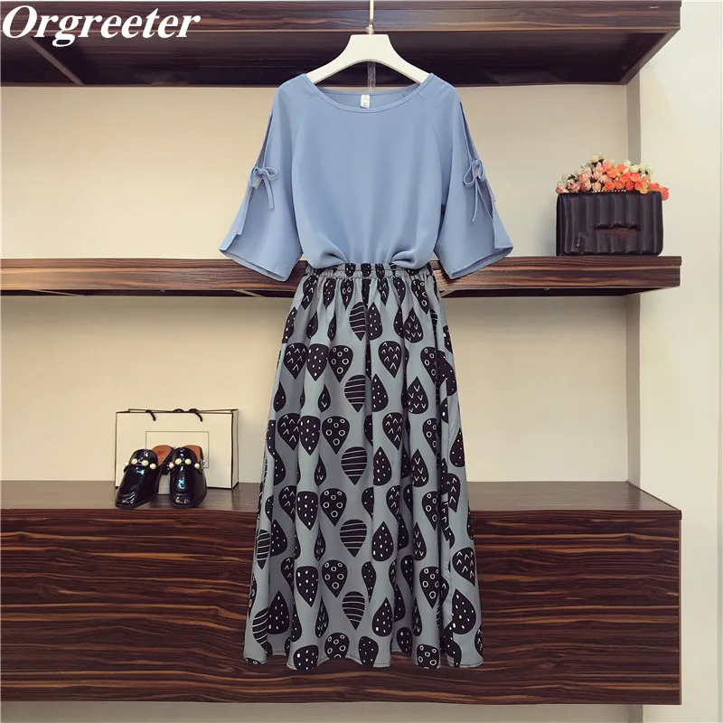 Женский летний костюм из двух предметов однотонный шифоновый топ с рукавами