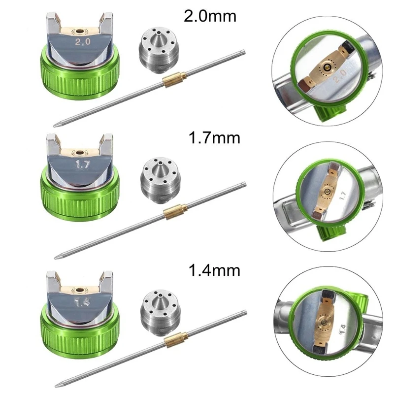 

Professional HVLP 1.4/1.7/2.0mm Nozzle Gravity Pneumatic Air Paint Spay Kits 3 Interchangeable Nozzles for Car Auto