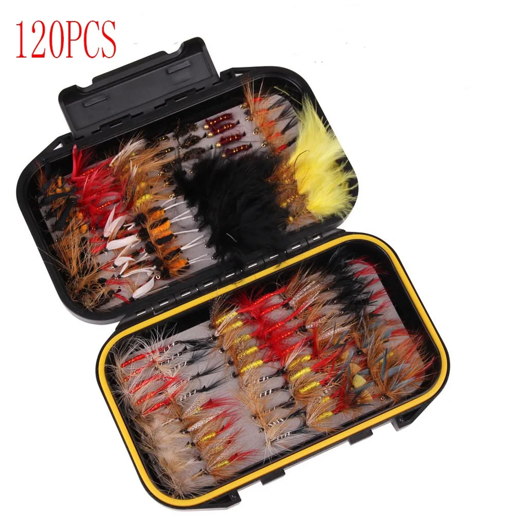 

120PCS Fly Fishing Lure Fly Tying Material Wet/Dry Nymph Artificial Flies Bait Pesca Fly Trout Carp Fishing Pesca Tackle/Box