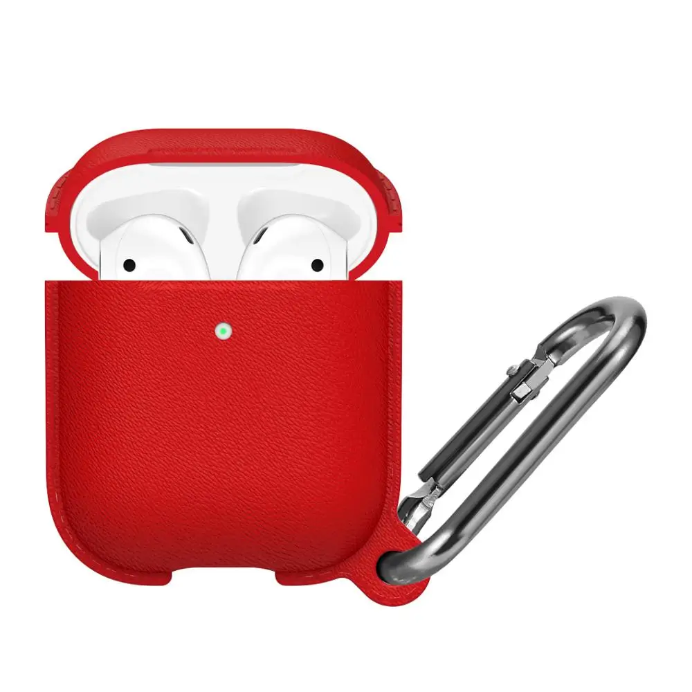 Red Стиль Litchi Мягкий силиконовый чехол для Airpods 1 2 чехол противоударный полный защитный чехол для Airpods чехол с крючком - Цвет: Red