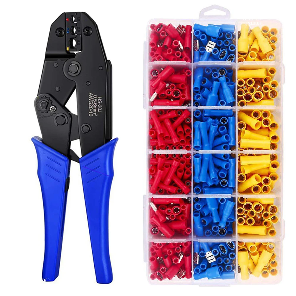 

700pcs Wire Terminals Crimper Kit Electrical Connectors Professional AWG22 To 10 Crimping Plier Portable Self Adjustable Ratchet