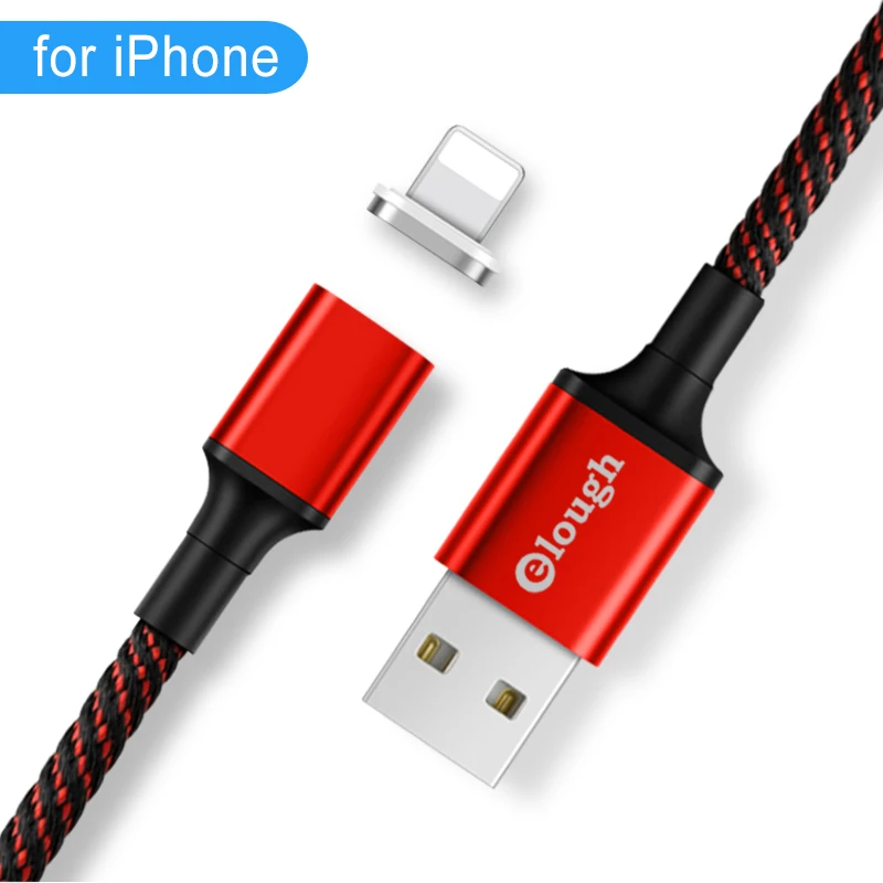 Red for lightning Магнитный кабель Elough Espark USB C для iPhone, кабель type c, кабель 3A quick charge3.0, магнитный кабель для зарядки и передачи данных - Цвет: Red for lightning